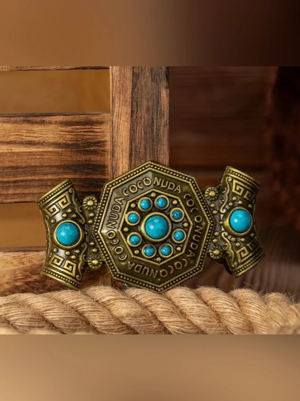 Western Belt Buckle Ornate Turquoise-Accent Belt Buckle Antique Gold